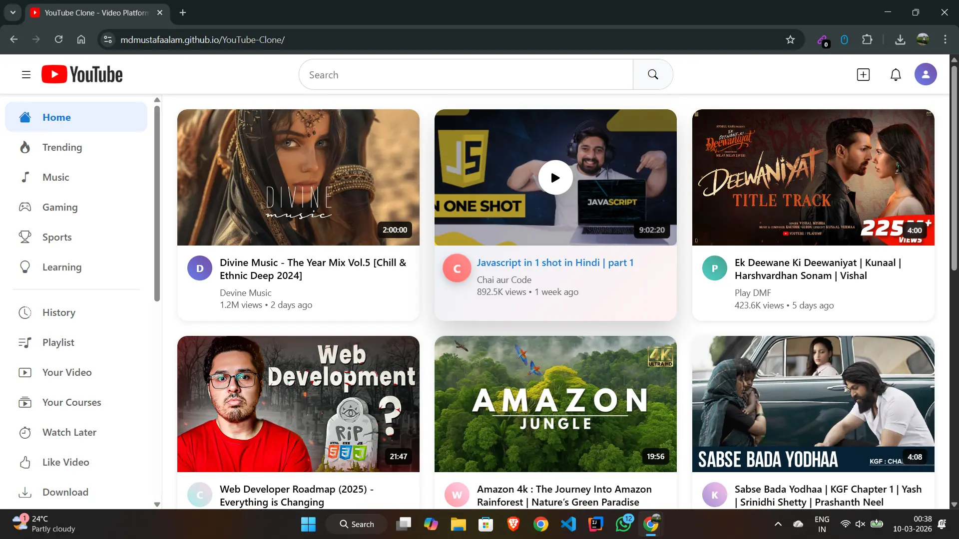 YouTube Clone Website